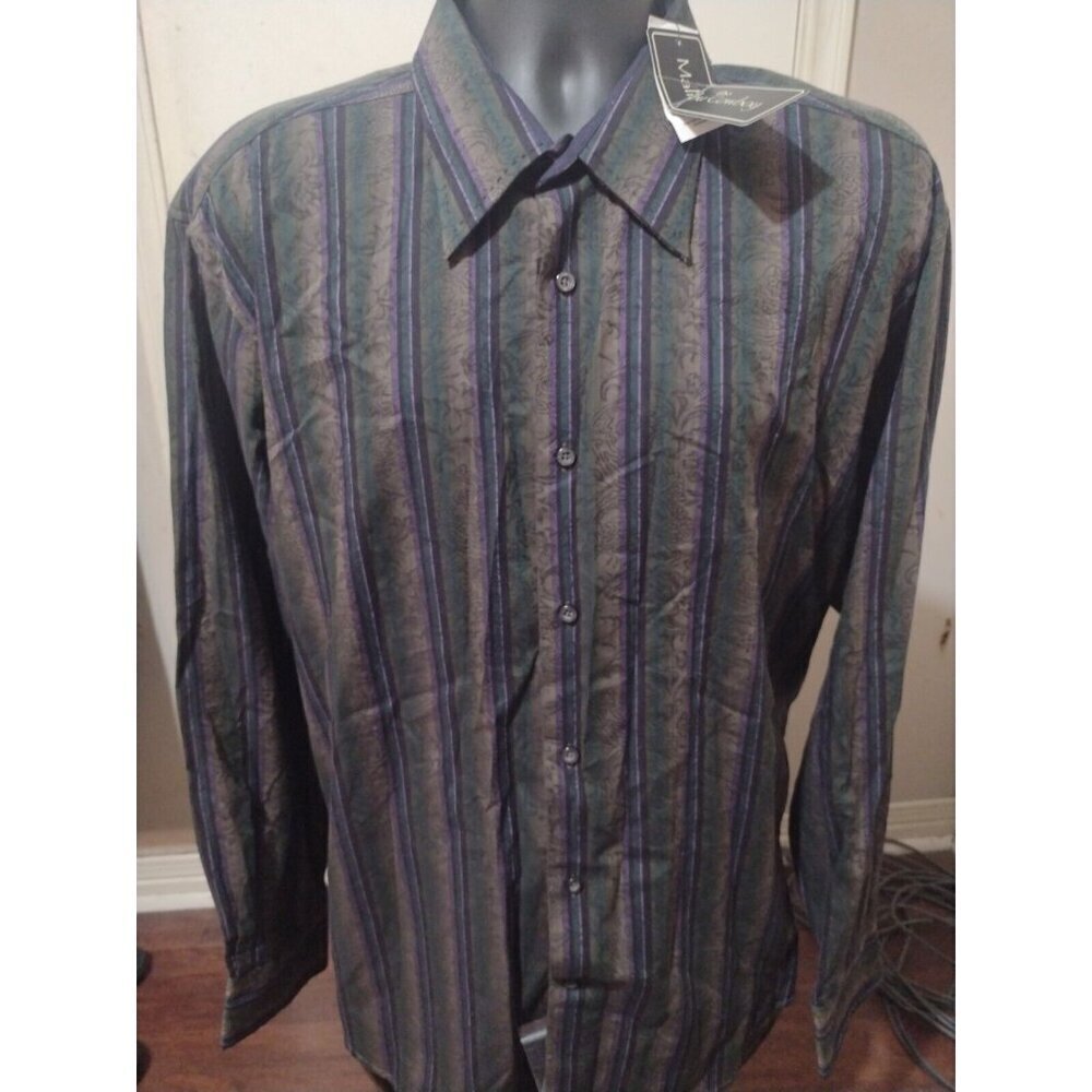 New MEN'S Malibu Cowboy 2XL Shirt Long Sleeve Multicolor Stripe Western Button